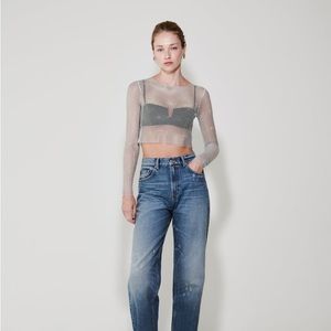 Shimmer Mesh Crop Top in Silver from Zara in size small